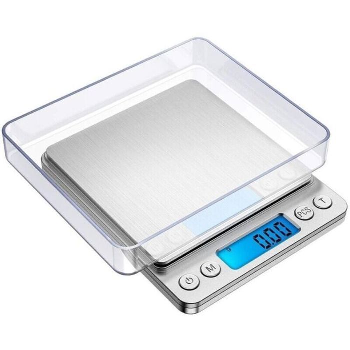 Balance de précision 2 kg/001 g balance de cuisine avec tare et comptage écran LCD rétroéclairé (argent)