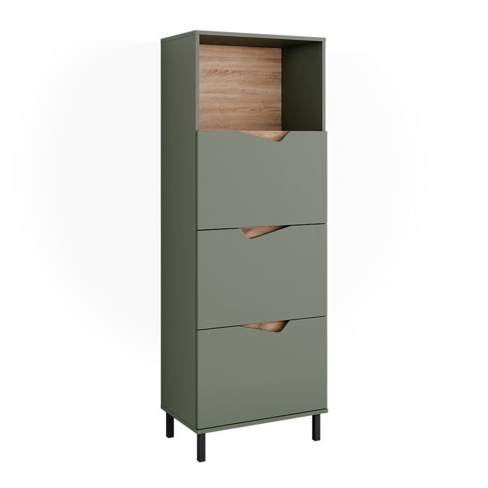 Commode Marelle 60x169.5cm avec 4 compartiments Vert/Chêne Artisan Vicco 57876