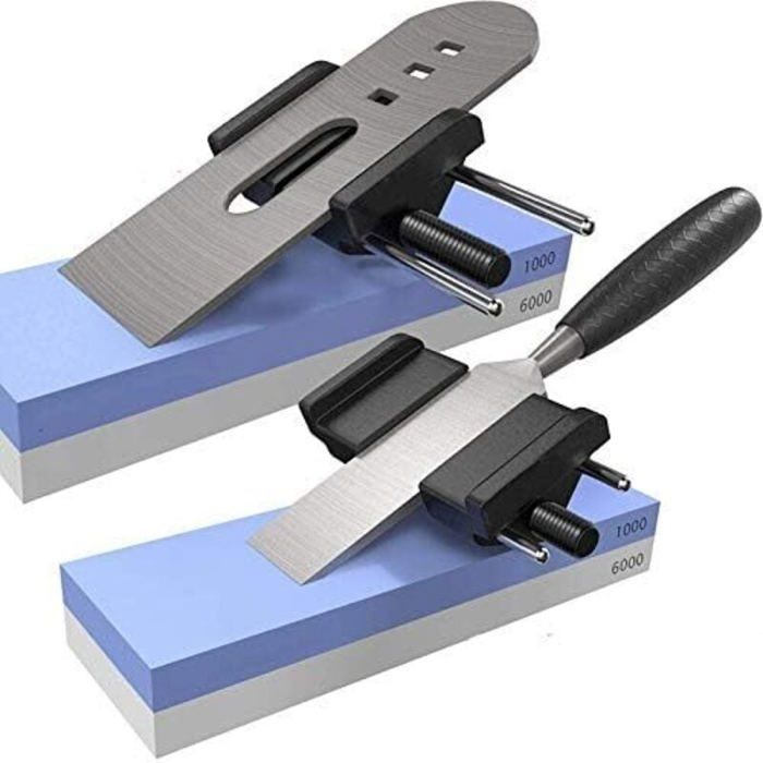 Kit daffûtage - PZCC - Guide ajustable - Pour burins et fers de rabot - Compatible 1/8‑3‑1/8 - Mâchoires plates/rainurées