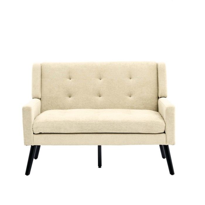 Banquette lin 2 places haut de gamme pieds bois antidérapants coussin mousse haute densité beige 120x75x88cm Banquette lin 2 places haut de gamme pieds bois antidérapants coussin mousse haute densité beige 120x75x88cm