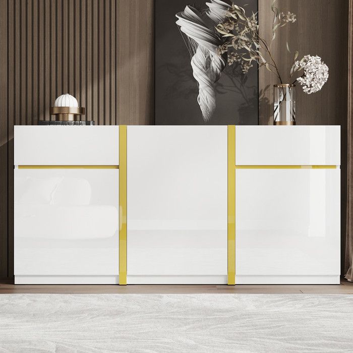 Buffet brillante-armoire de rangement moderne trois portes et deux tiroirs adapté salon salle manger et lentrée meuble minimaliste