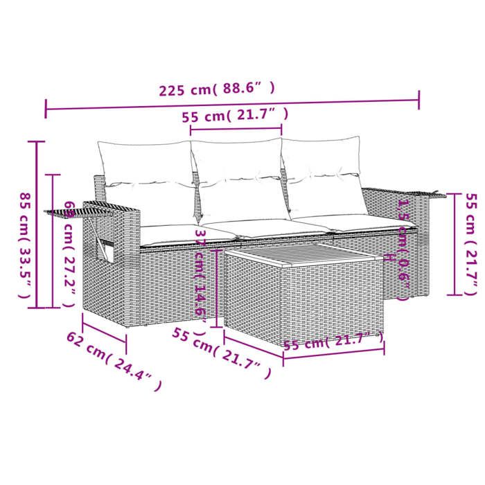 (SOLDES dété) Salon de jardin 4 pcs - SHIELD - Canapés dextérieur - avec coussins gris résine tressée - 55 x 62 x 69 cm 4739720