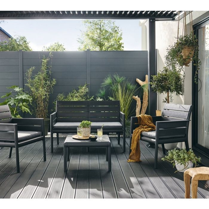 Salon bas de jardin PANKA anthracite resine recyclee 4 personnes Salon bas de jardin PANKA anthracite resine recyclee 4 personnes