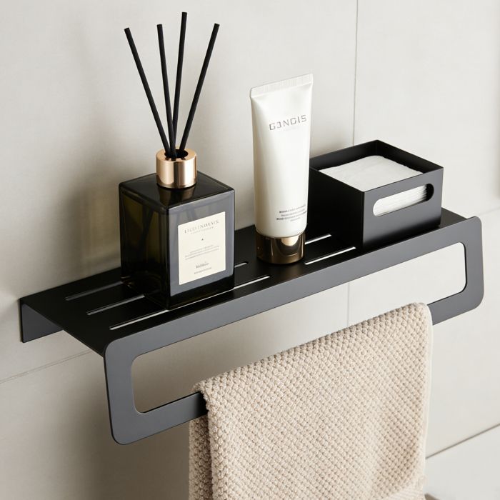 Mai & Mai Porte-Serviettes au Mur Étagère Murale Support Douche à Susprendre Noir 50x12x9 cm Tavrin-04