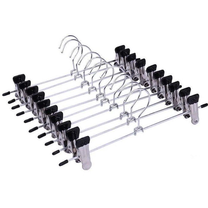 Lot de 10 cintres métal avec pinces à pantalons - 35cm - Argent et noir