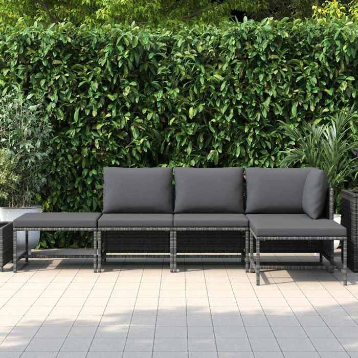 Salon de jardin 5 pièces Meuble de jardin protection UV avec coussins Gris Résine tressée - (54x60x60 cm) 76a6mP