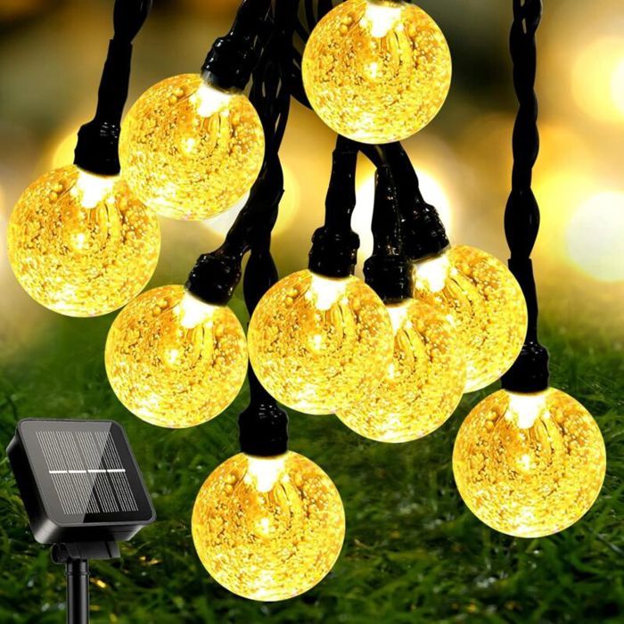 Guirlande Lumineuse Solaire 11M 60 LED Cristal Guirlande Solaire Exterieur Intérieure 8 Modes IP65 Etanche Lampion Solaire Exterieur