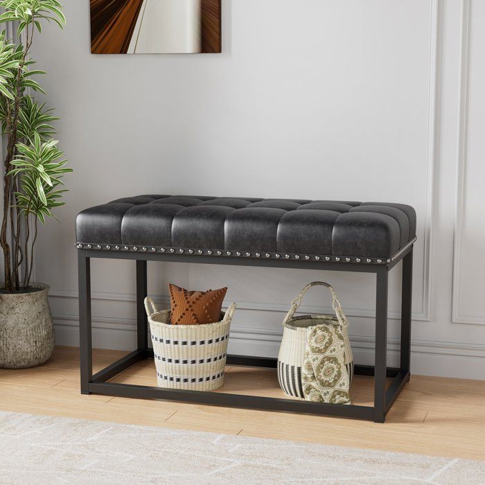 TOPESCT - Meuble dentrée - banc rembourré de style rétro - simili cuir - Convient pour les entrées et le pied du lit (noir)
