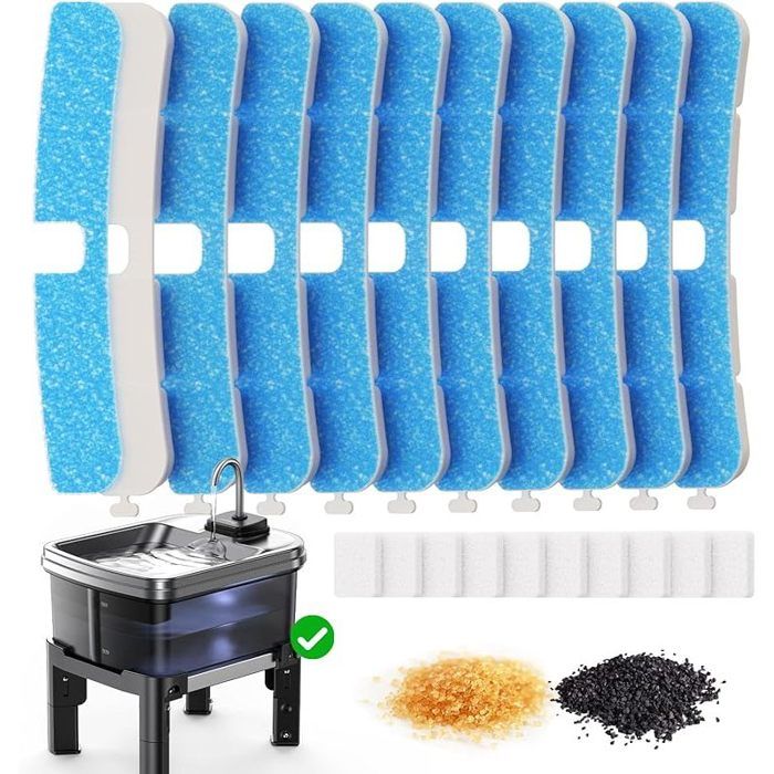 10 Packs de Filtres pour Fontaine à Eau pour Chat et 10 Packs dÉponges de Remplacement pour 9L Fontaine a Eau Chien avec