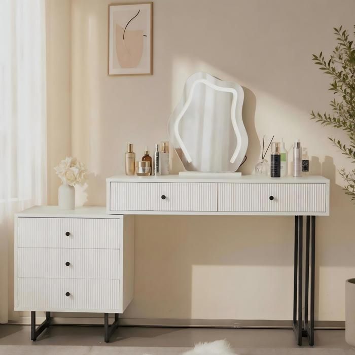 Coiffeuse avec miroir et éclairage plateau extensible éclairage LED 3 couleurs 100 x 40 x 76 cm blanche sans tabouret