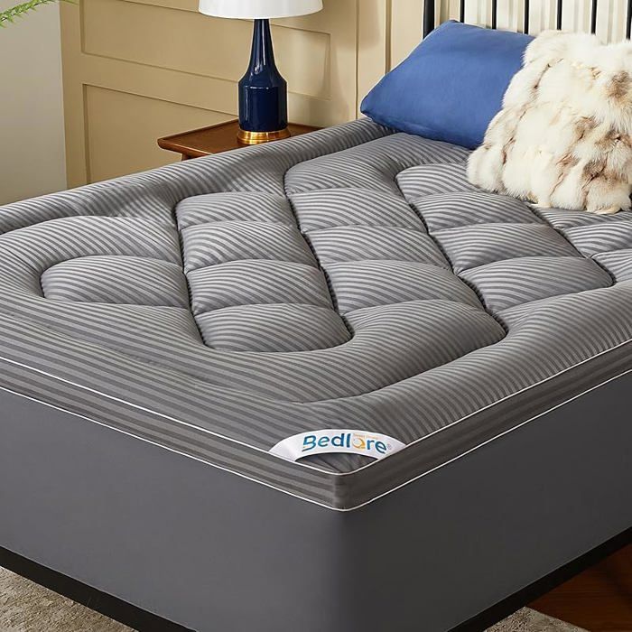 Surmatelas 180x200 cm Matelassé sur-Matelas Doux et Respirant Certifié Oeko-TEX Mattress Topper pour 180x200x40 Gris