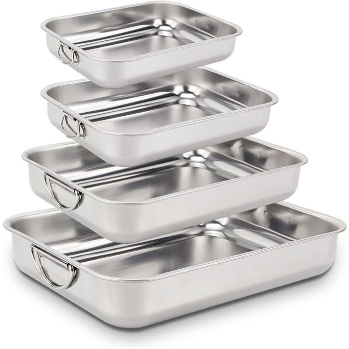 Plat à four inox rectangulaire - Ensemble de 4 tailles: 25 cm 30 cm 35 cm 40 cm