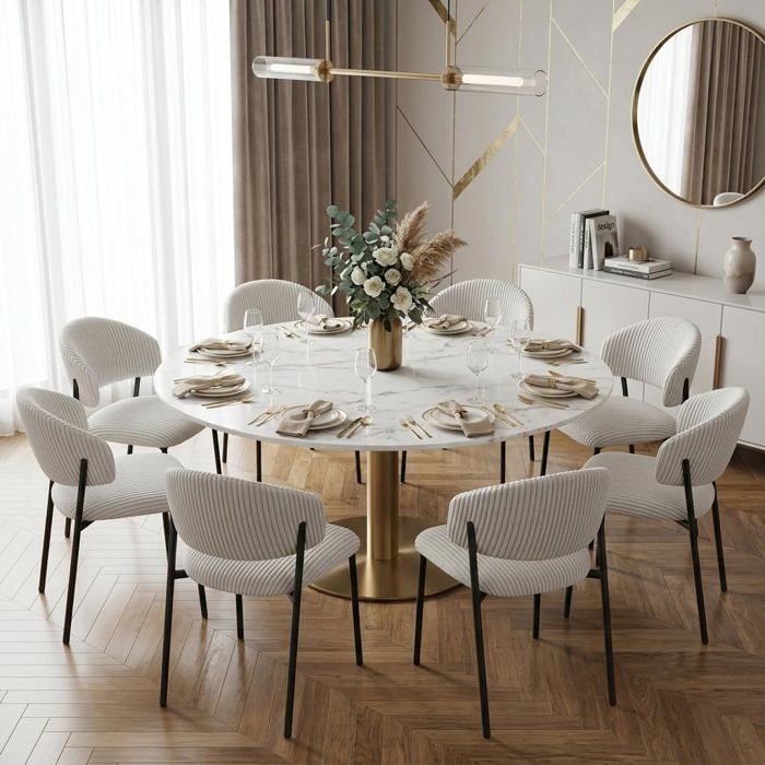 JIEXI Lot de 8 chaises de salle à manger en velours côtelé de style contemporain avec pieds en métal (sans table blanc)
