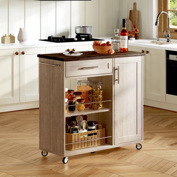 Desserte de cuisine mobile 90 x 40 x 90 cm en MDF 1 tiroir 1 placard rangements ouverts chêne Sonoma