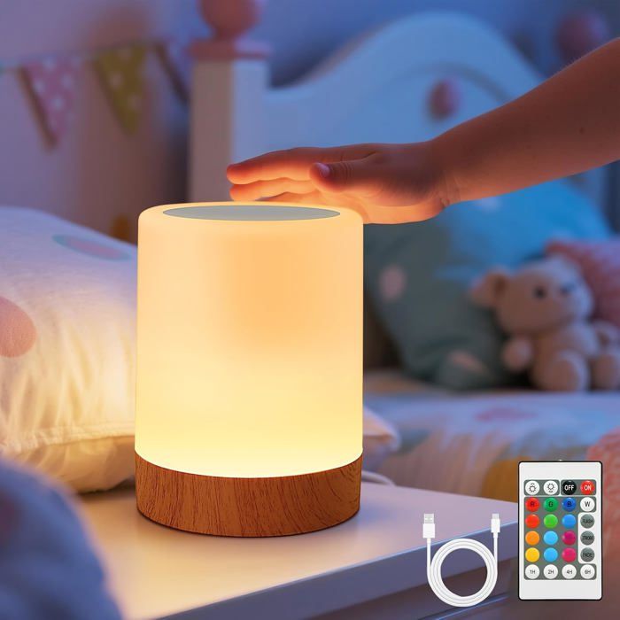 Lampe de chevet LED tactile RGB 256 couleurs intensité variable avec télécommande USB-C rechargeable portable