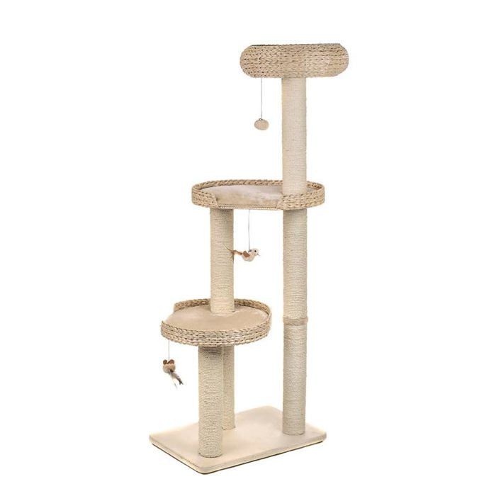 Arbre à chat - ZOOPLUS - Natural Home III - Lits en jacinthe deau - Socle bois non traité - 6 troncs en sisal