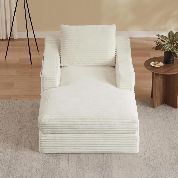 Fauteuil - KOMHTOM - Moderne Minimaliste - Velours côtelé - Convertible double couche - Blanc Fauteuil - KOMHTOM - Moderne Minimaliste - Velours côtelé - Convertible double couche - Blanc