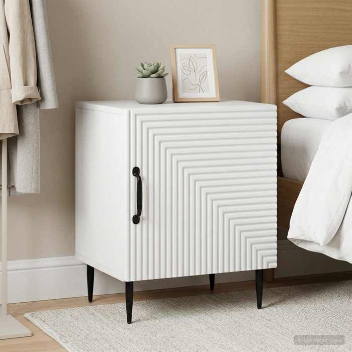 vidaXL Tables de chevet 2 pièces Blanc 43x34 5x50 cm avec 1 porte avec pieds en métal style vintage en bois dingénierie