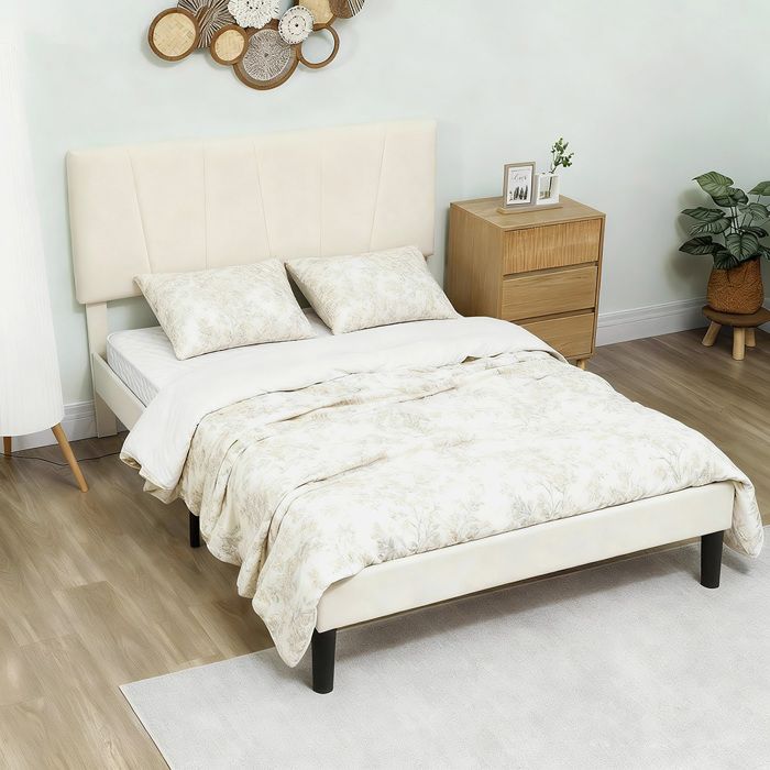 Lit 140 x 190 - CRESTA - Cadre 140x190 cm - Tête réglable 5 positions - Sommier 12 lattes - Velours crème Lit 140 x 190 - CRESTA - Cadre 140x190 cm - Tête réglable 5 positions - Sommier 12 lattes - Velours crème