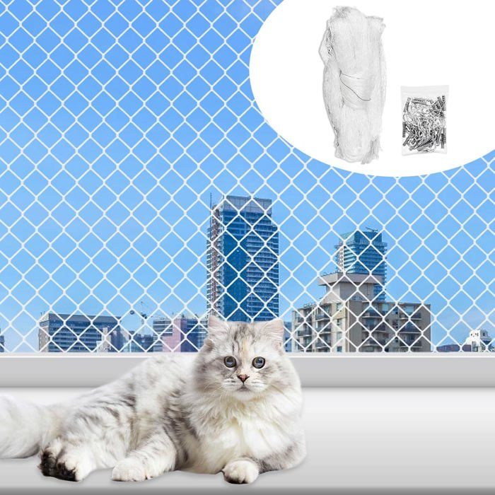 Filet pour chat - 8 x 3 m - Filet de balcon pour chat - Filet de protection pour chat