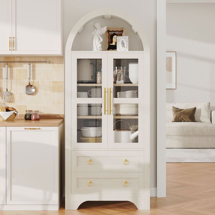 Buffet haut - SOGEU - Highboard - Portes en verre transparent - 2 tiroirs - 2 étagères réglables