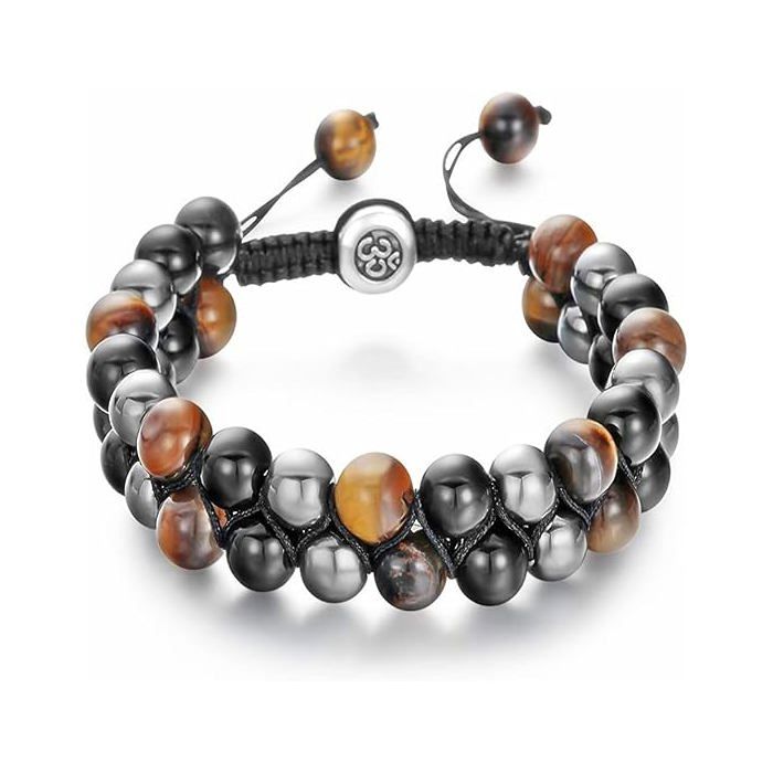 Bracelet perles 8 mm œil de tigre et pierre de lave ajustable diffuseur aromatique accessoire méditation et équilibre chakra