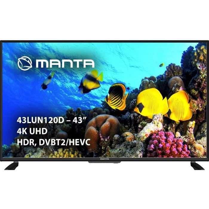 Téléviseur Ultra HD noir Manta 43 pouces D LED Écran plat Résolution 3840 x 2160 HDR DVB T2 C 60 Hz