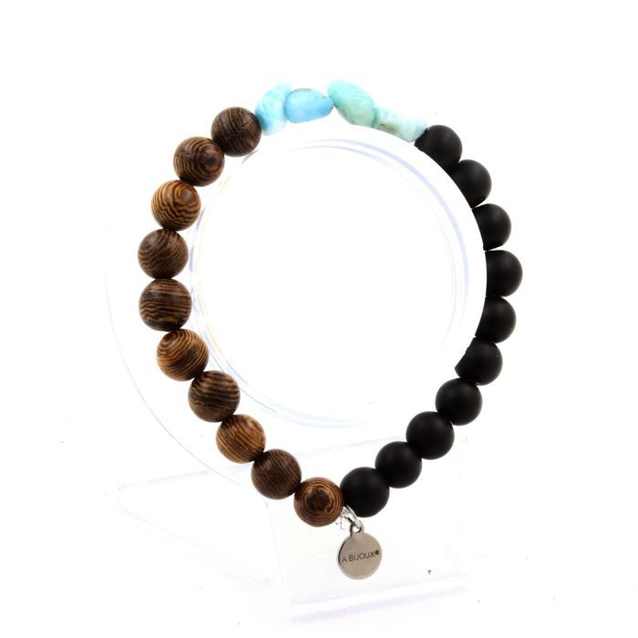Bracelet Perles Onyx Noir Et Épidote D'Australie 8 Mm - Neuf Avec étiquettes