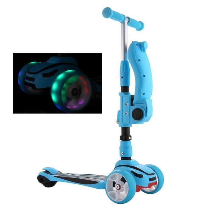 Trottinette Enfant Reglable 2 8 Ans Avec Le Siege Se Pliant Clignotant Roule Le Pont Large Et Roues Led Bleu Achat Vente Trottinette Enfant Reglable Cdiscount