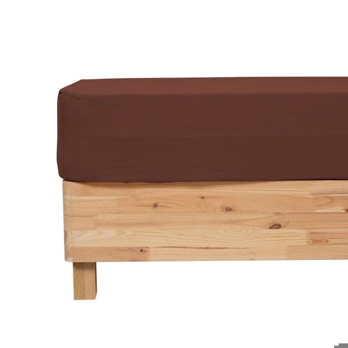 Drap housse Flora gaze de coton marron 140x190cm - Atmosphera Créateur dintérieur Drap housse Flora gaze de coton marron 140x190cm - Atmosphera Créateur dintérieur