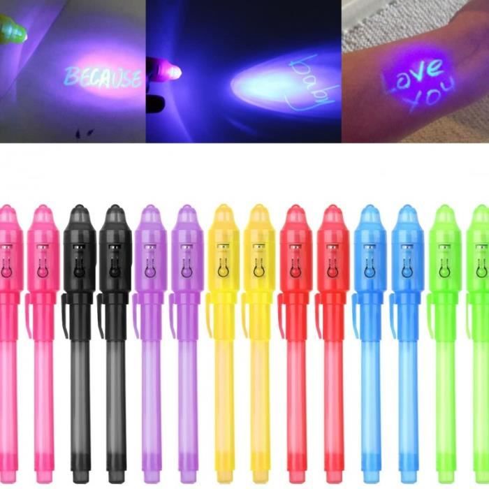14 Crayons à Encre Invisible avec Lumière UV Spy UV Stylos pour