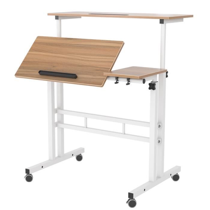 Bureau électrique Assis-debout Blanc Et Bois 120x60 Cm - Table Réglable En Hauteur 73-122 Cm