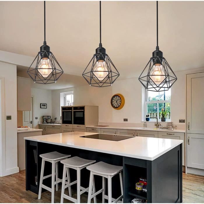MOGOD 3Pcs Lustre Suspension en Métal Noir Vintage Ø16cm Lampe éclairage de Salon Cuisine Chambre