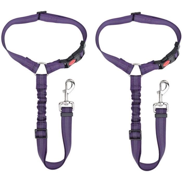 Lot De 2 Ceintures De Sécurité Pour Chien - Harnais Élastique Réglable Anti-Chocs Pour Voiture (Noir)