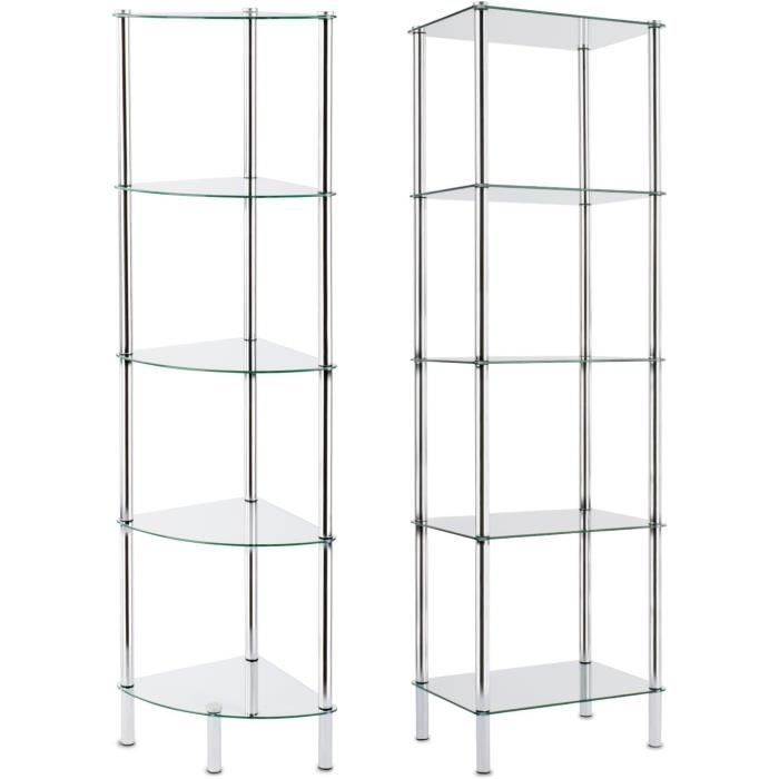 Étagère En Verre Trempé Noir 300x100 Mm - Bords Incurvés, Supports Chromés - Pour Salle De Bain, Salon