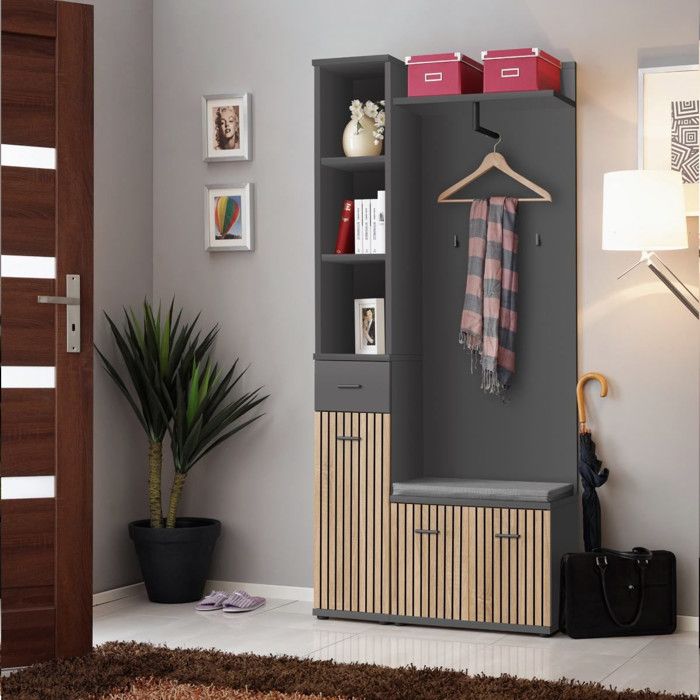 Ensemble Vestiaire 3P Marco 203cm Naturel & Gris