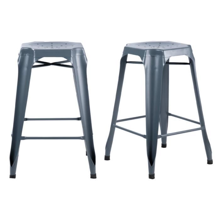 Lot 2 tabourets de bar H.65 cm métal gris et perforations - METALICA Meubletmoi Lot 2 tabourets de bar H.65 cm métal gris et perforations - METALICA Meubletmoi