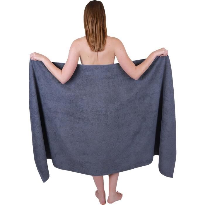 Serviette De Sauna 100x200 Cm 100% Coton - XXL Noir - Douce, Absorbante, Séchage Rapide - Certifiée Oeko-Tex