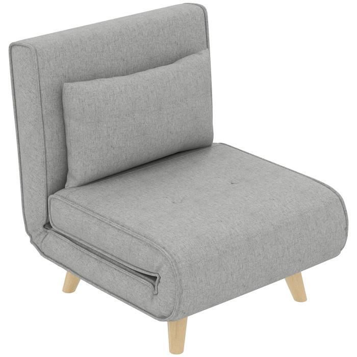 Fauteuil chauffeuse convertible style scandinave avec coussin tissu