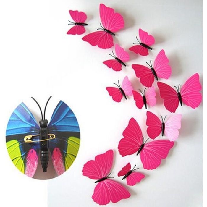 3D Papillon Rose Stickers muraux pour Chambre de jeune fille Décoration à  la maison Pépinière - Cdiscount Maison