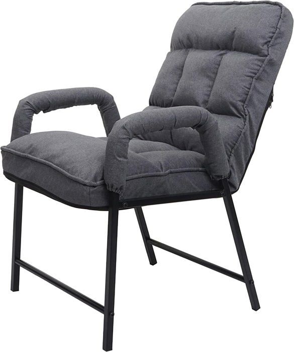 chaise fauteuil lounge rembourree dossier inclinable 160 kg metal reglable en tissu/textile gris fonce fal04047