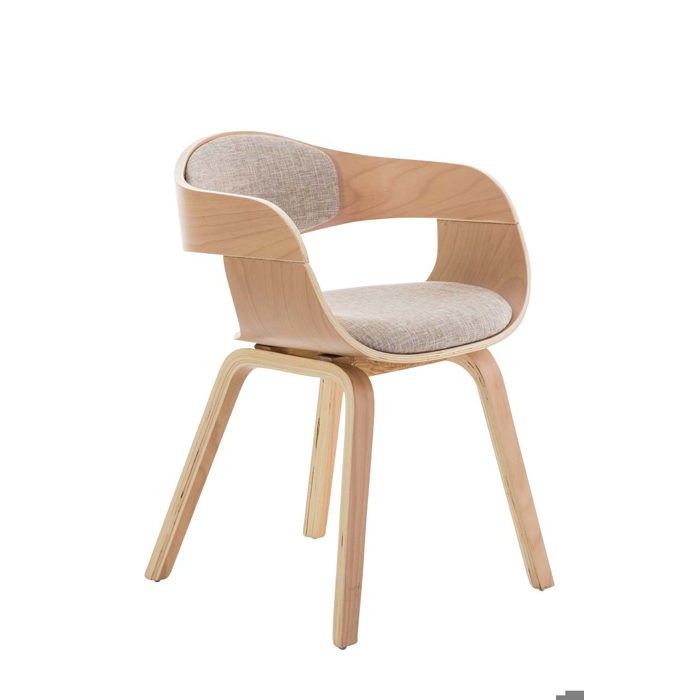 Chaise de bureau sans roulettes visiteur en tissu et bois design retro et confort maximal naturel et creme BUR10538