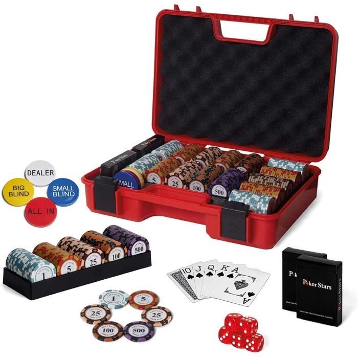 Jetons de poker Coffret de Poker en Aluminium avec 300 jetons lasers Malette de Poker Argent