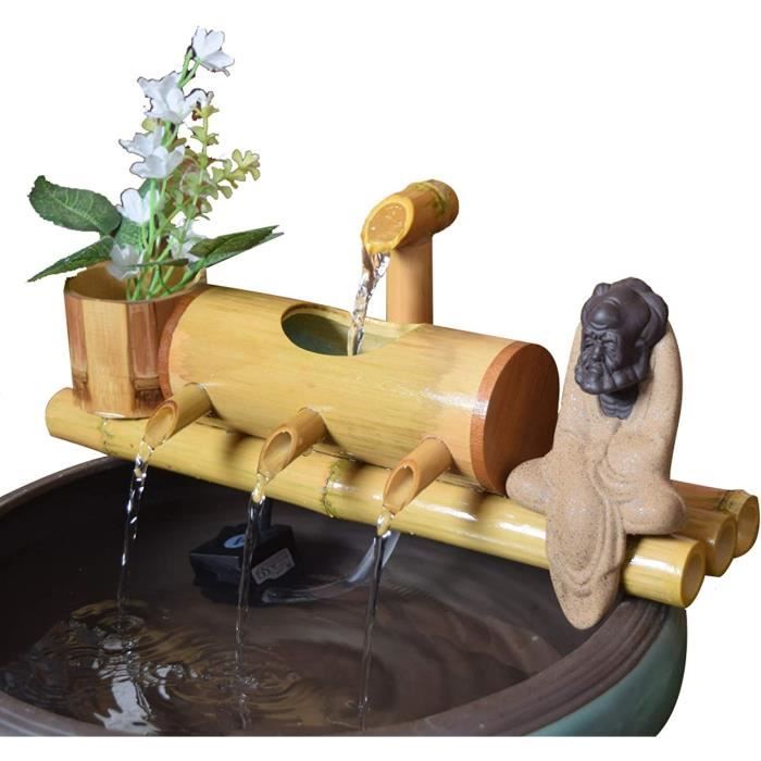 Fontaine Zen Bambou Avec Moulin à Vent - Fontaine Solaire Jardin Extérieur - Décoration Apaisante