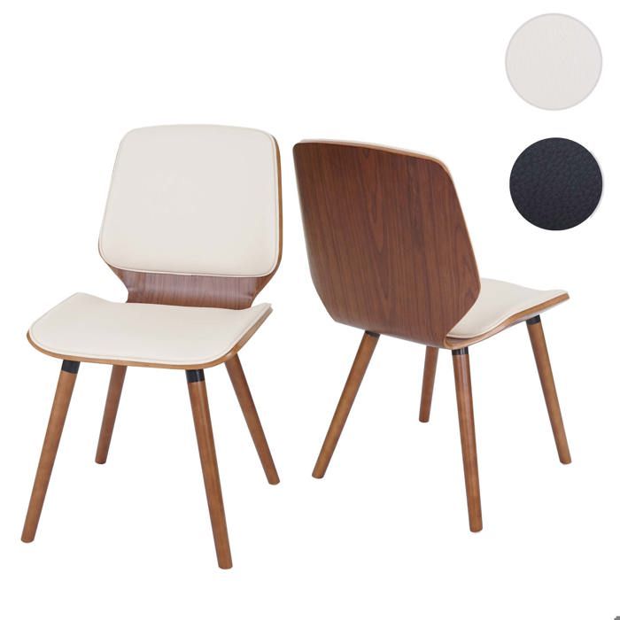 2x Chaise de salle à manger HWC-B16 bois courbé aspect noyer similicuir crème