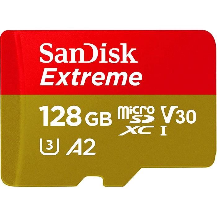 Carte Mémoire microSDXC SanDisk Extreme + Adaptateur SD avec Performances Applicatives A2 jusqu'à 160 Mo Classe 10 U3