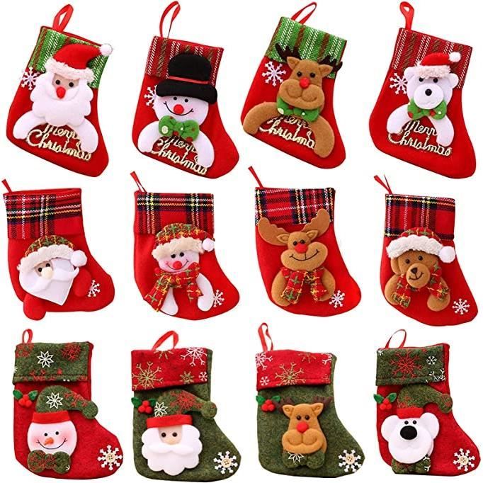 Lot De 7 Mini Chaussettes De Noël à Suspendre - Déco Arbre, Cheminée, Porte - 11x7x10 Cm - 14