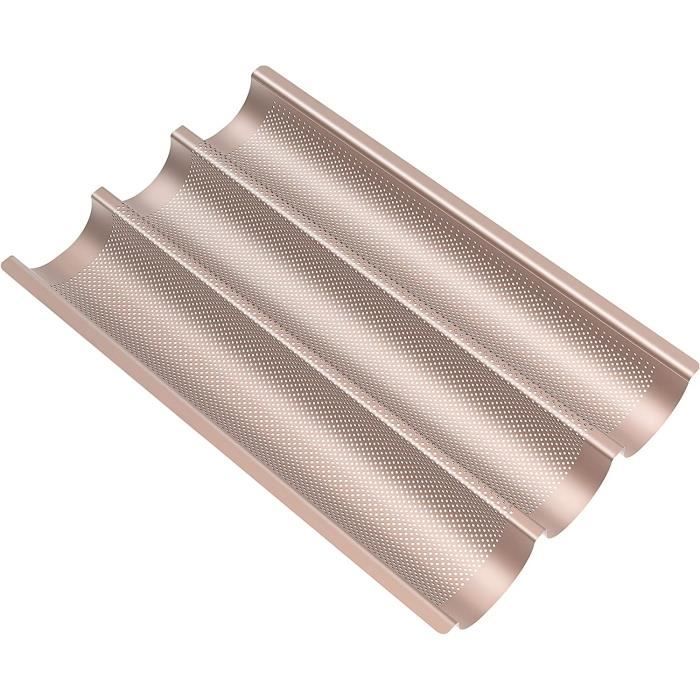 ETiME Moule Baguette Anti-adhésif Perforé - Plaque Cuisson Acier Inox Pour 2 Baguettes (Noir)