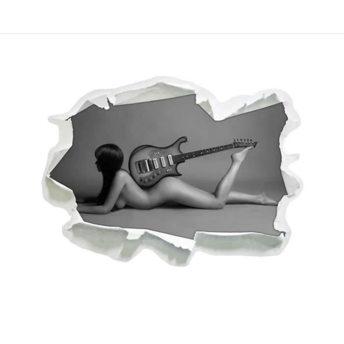 Stickers 3D Femme Nue Avec La Guitare Le Papier 3D Sticker Mural stickers-3d-femme-nue-avec-la-guitare-le-papier-3d-sticker-mural