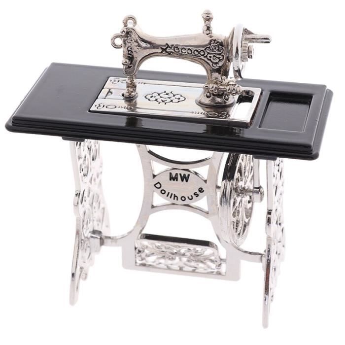 Mini Machine à coudre Miniature pour meubles en bois, avec fil et ciseaux, accessoires pour